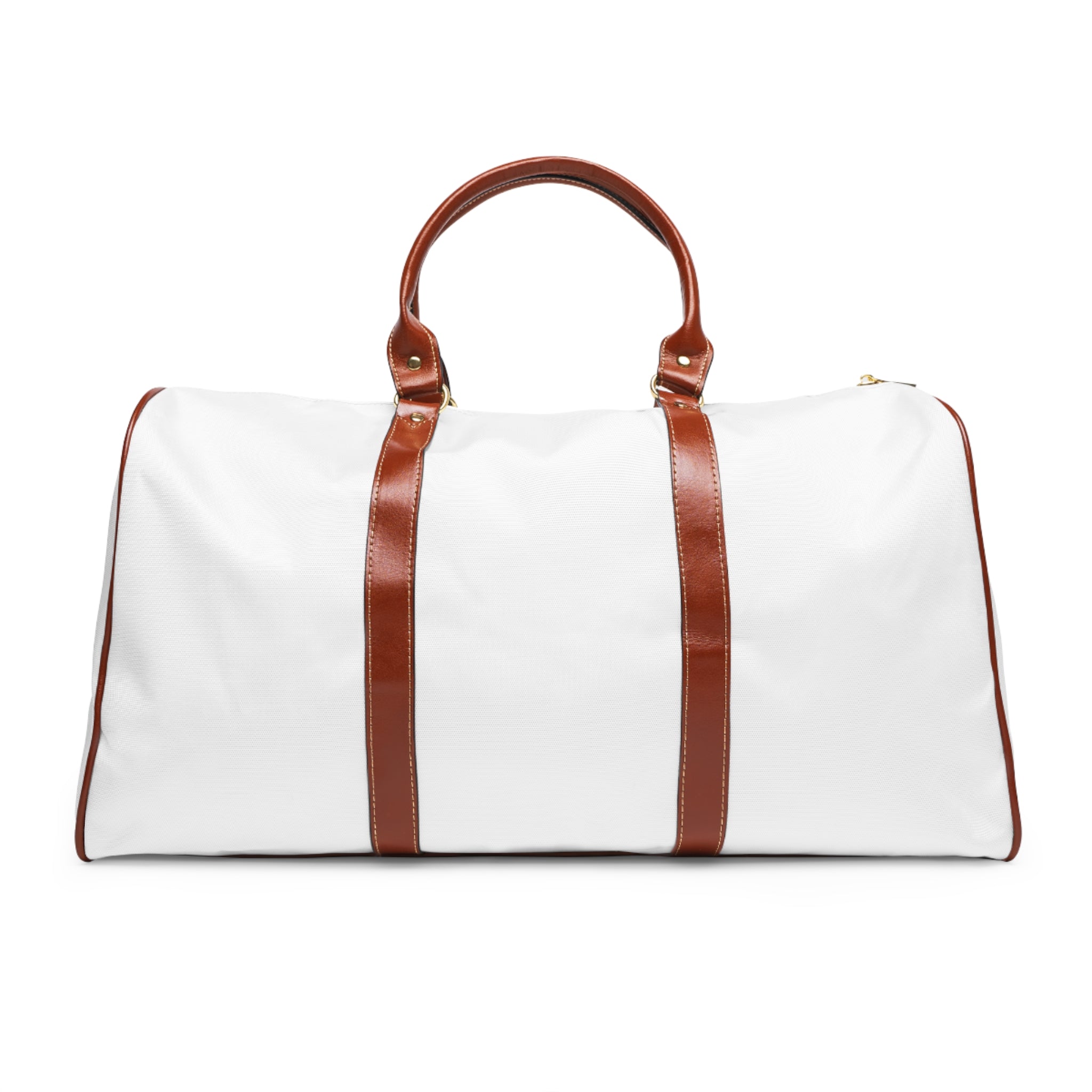 Waterproof Travel Bag - White Duffle with Brown Leather Handles, Durable Weekend & Carry-On Tote