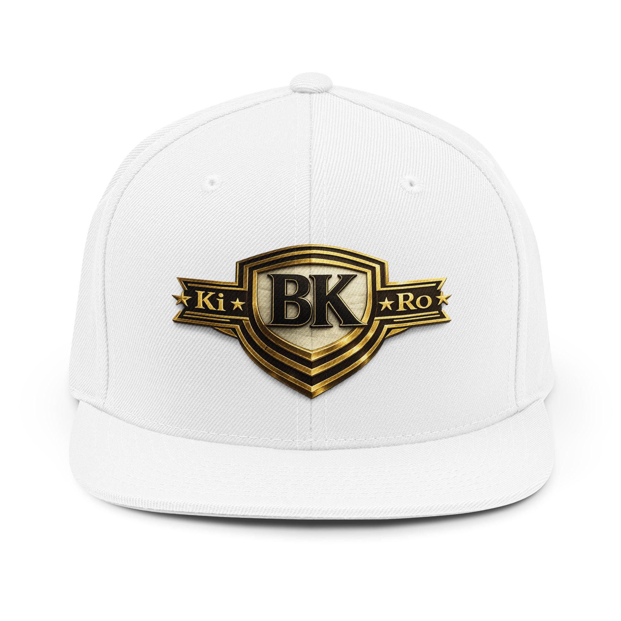 BK Shield Snapback Hat — Gold Embroidered Logo Cap