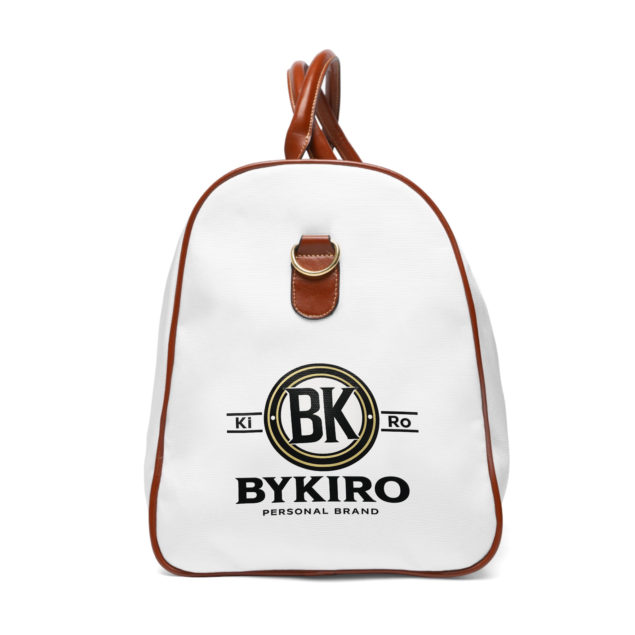 Waterproof Travel Bag - White Duffle with Brown Leather Handles, Durable Weekend & Carry-On Tote