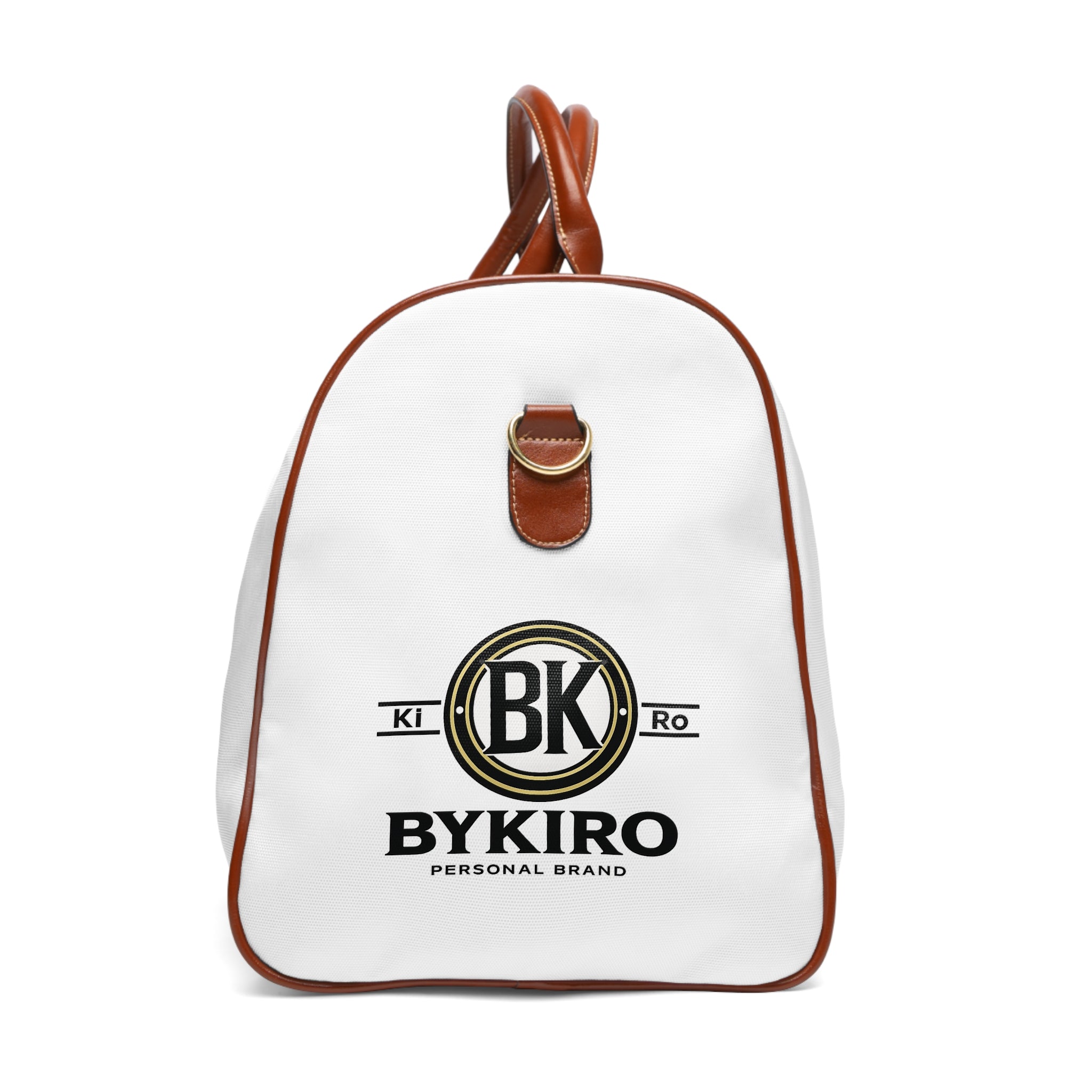 Waterproof Travel Bag - White Duffle with Brown Leather Handles, Durable Weekend & Carry-On Tote