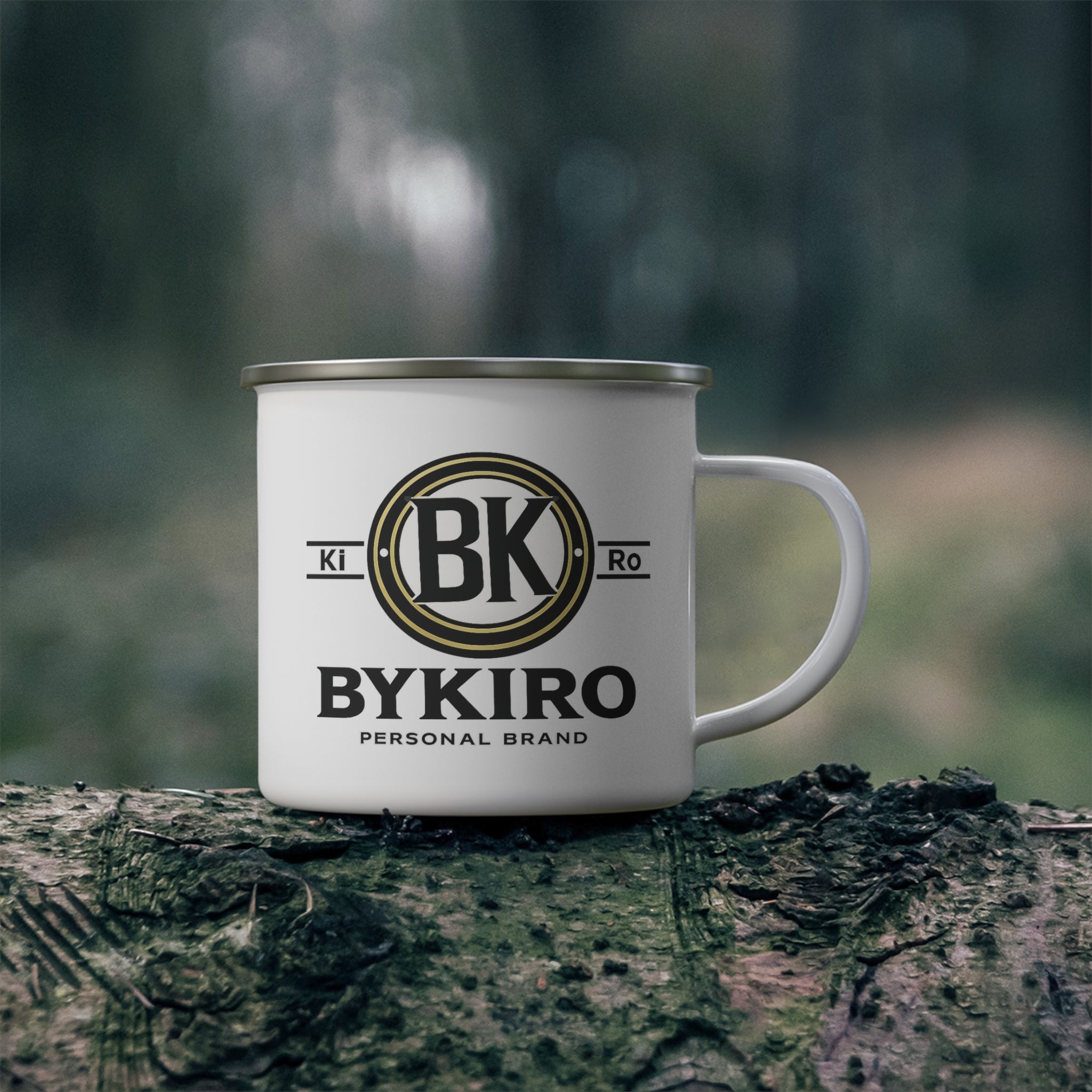 Bykiro Logo Enamel Camping Mug — Retro Outdoor Coffee Cup