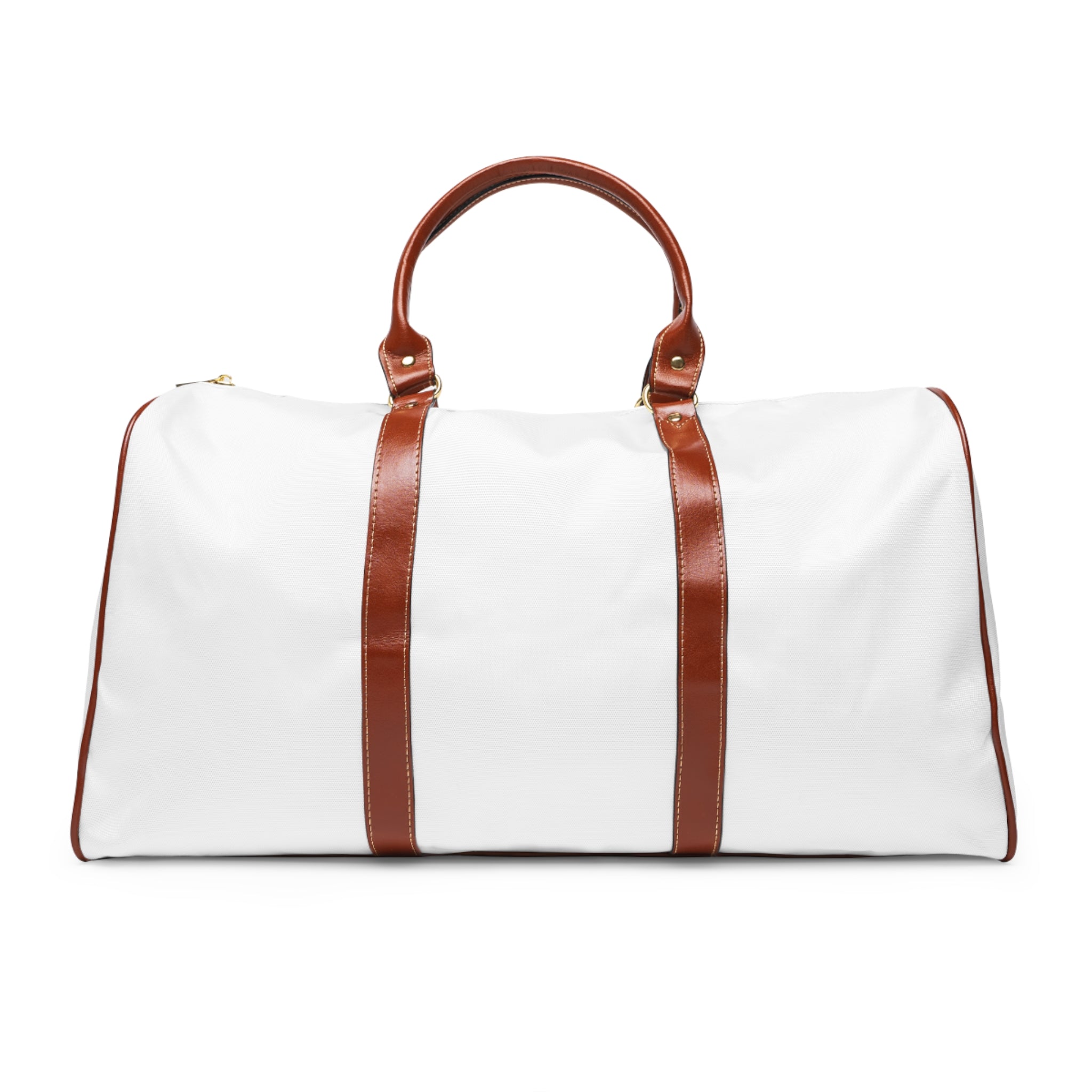 Waterproof Travel Bag - White Duffle with Brown Leather Handles, Durable Weekend & Carry-On Tote