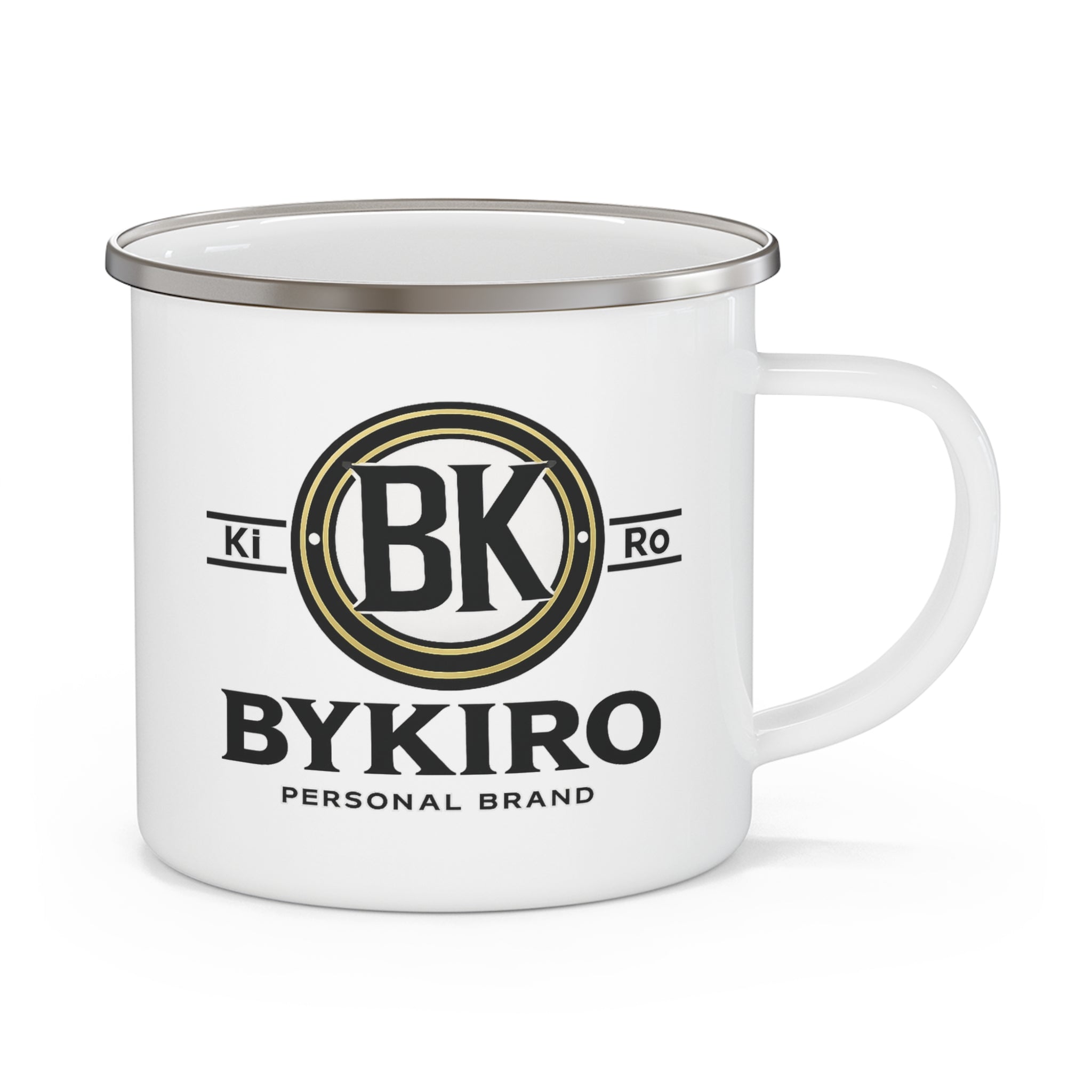 Bykiro Logo Enamel Camping Mug — Retro Outdoor Coffee Cup