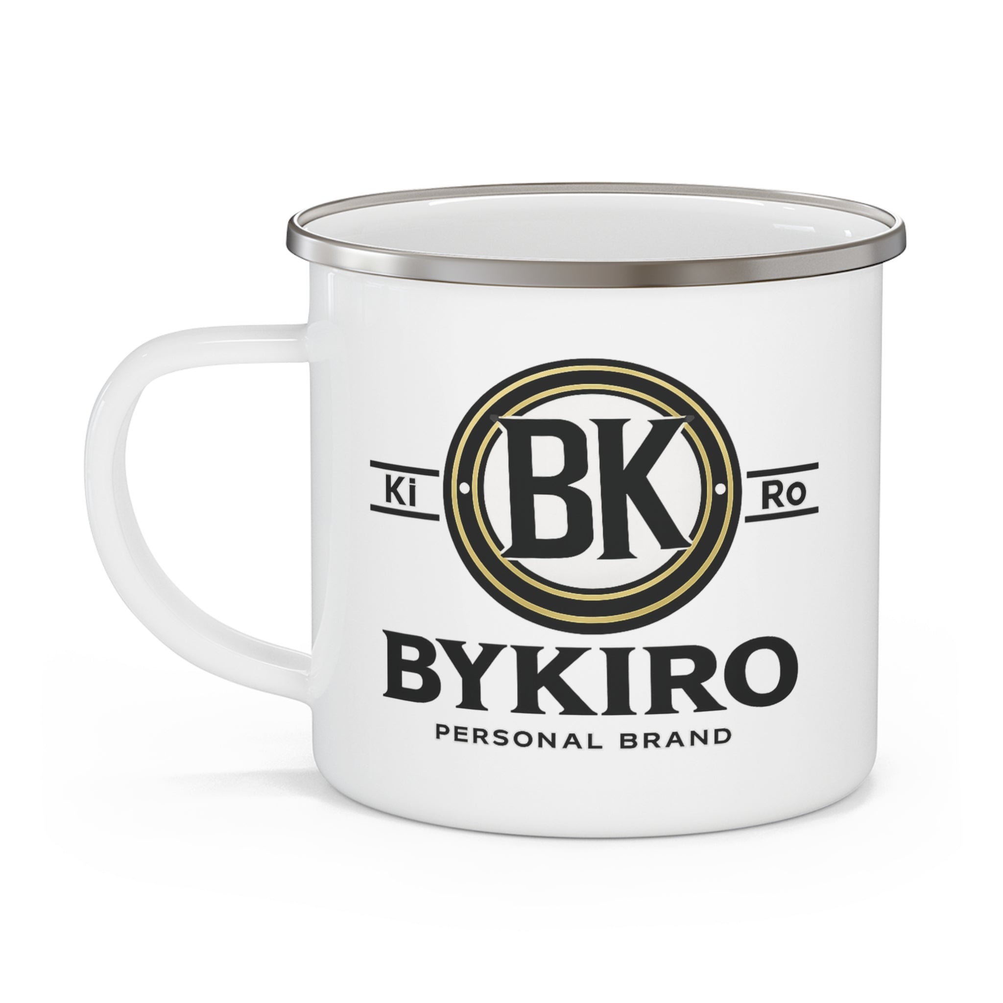 Bykiro Logo Enamel Camping Mug — Retro Outdoor Coffee Cup